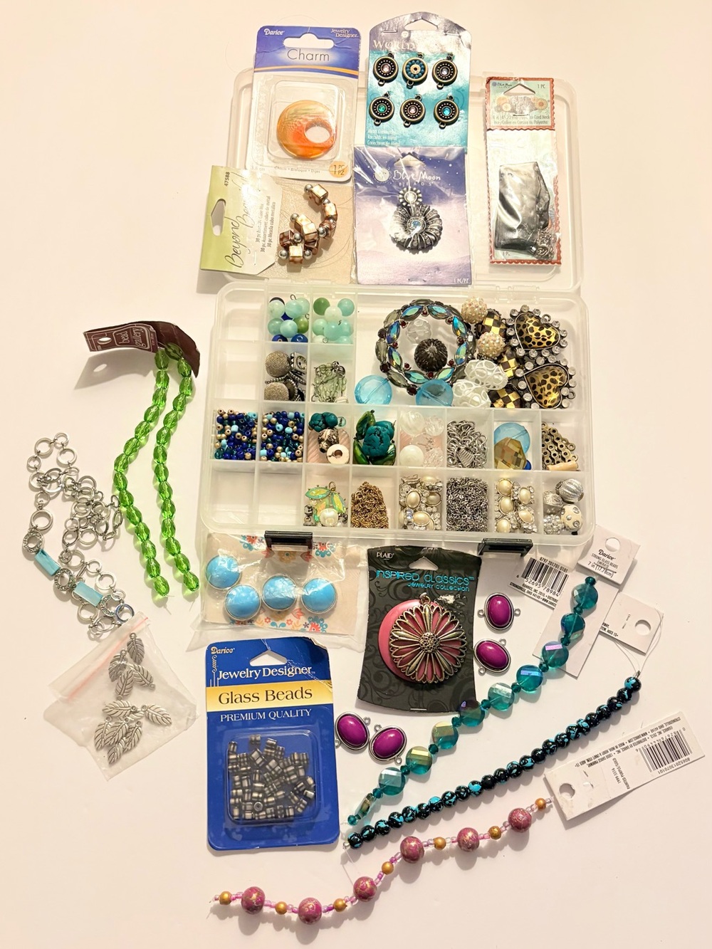 Assorted Jewelry Making Kit with Beads and Charms - Turquoise, Teal, Green, Pink - Picture 2 of 9